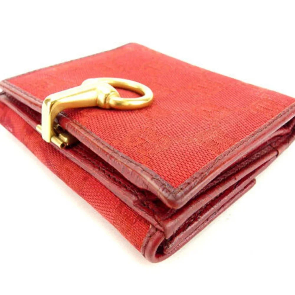 Authentic Gucci Wallet Purse Folding wallet GG Red Gold Woman  Used - Picture 4 of 6